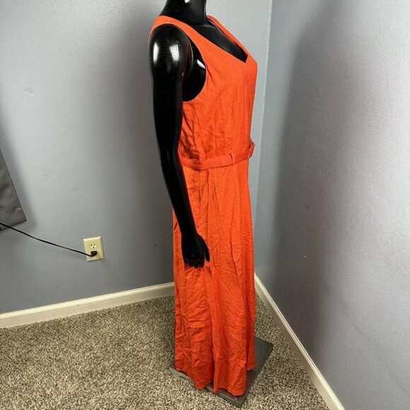 Vtg Claude Rene Orange Linen Side Button Sleeveless Dress Maxi Belt Sz 14 New - Picture 5 of 15